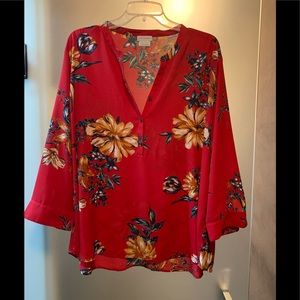 Red Floral Blouse Size XXL